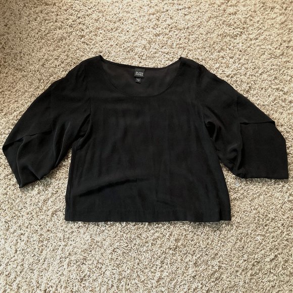 100% silk boat neck, tulip sleeve blouse, black, size S - Picture 3 of 3